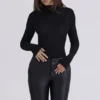 Eliena Black High Neck Long Sleeve Bodysuit