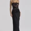 Eliette Black Embellished Lace + Satin Maxi Dress