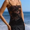 Eliette Black Embellished Lace + Satin Maxi Dress