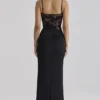 Eliette Black Embellished Lace + Satin Maxi Dress