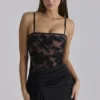 Eliette Black Embellished Lace + Satin Maxi Dress
