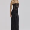 Eliette Black Embellished Lace + Satin Maxi Dress