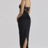 Eliette Black Embellished Lace + Satin Maxi Dress
