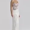 Eliette White Embellished Lace and Satin Maxi Dress
