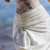 Eliette White Embellished Lace and Satin Maxi Dress