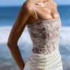 Eliette White Embellished Lace and Satin Maxi Dress