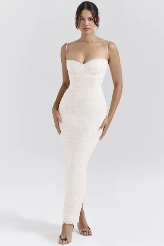 Elinor Cream Tea Frill Lace Midi Dress