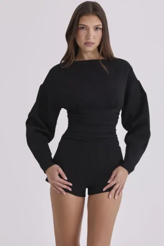 Elisetta Black Crepe Contour Playsuit