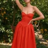 Elizabeth Italian Tomato Strapless Midi Sundress