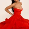 Elizabeth Italian Tomato Strapless Midi Sundress