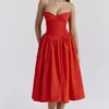 Elizabeth Italian Tomato Strapless Midi Sundress