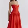 Elizabeth Italian Tomato Strapless Midi Sundress
