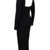 Ella Black Stretch Crepe Long Sleeve Midi Dress