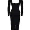 Ella Black Stretch Crepe Long Sleeve Midi Dress