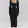 Ella Black Stretch Crepe Long Sleeve Midi Dress