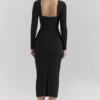 Ella Black Stretch Crepe Long Sleeve Midi Dress