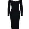 Ella Black Stretch Crepe Long Sleeve Midi Dress