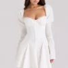 Ellerie White Cotton Flute Sleeve Mini Dress
