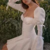 Ellerie White Cotton Flute Sleeve Mini Dress