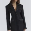 Ellis Black Satin Trimmed Hourglass Blazer Dress