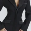 Ellis Black Satin Trimmed Hourglass Blazer Dress