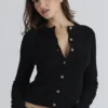 Emblem Black Cashmere + Wool Cardigan