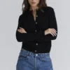Emblem Black Cashmere + Wool Cardigan