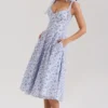 Emely Blue Floral Print Stretch Cotton Midi Sundress