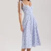 Emely Blue Floral Print Stretch Cotton Midi Sundress