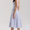 Emely Blue Floral Print Stretch Cotton Midi Sundress