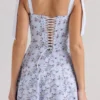 Emely Blue Floral Print Stretch Cotton Midi Sundress