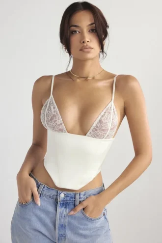 Emilee Ivory Satin and Lace Corset