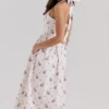 Emilia Cream Floral Print Stretch Cotton Halter Neck Midi Dress