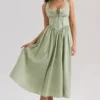 Emilia Sage Stretch Cotton Halter Neck Midi Dress