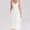 Emilia White Cotton Halter Neck Midi Dress