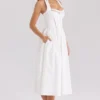 Emilia White Cotton Halter Neck Midi Dress