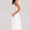 Emilia White Cotton Halter Neck Midi Dress