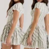 Emiliana Green Stripe Floral Print Stretch Cotton Mini Dress