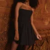 Emmanuela Black Strapless Detachable Bow Mini Dress