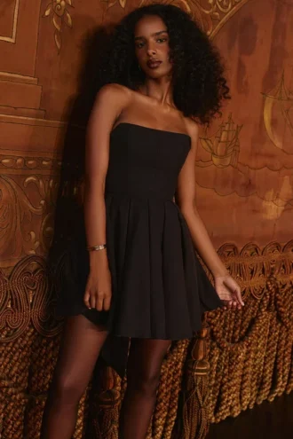 Emmanuela Black Strapless Detachable Bow Mini Dress