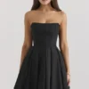 Emmanuela Black Strapless Detachable Bow Mini Dress