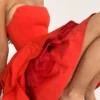 Emmanuela Italian Tomato Strapless Pleated Mini Dress