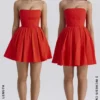 Emmanuela Italian Tomato Strapless Pleated Mini Dress