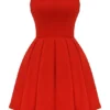 Emmanuela Italian Tomato Strapless Pleated Mini Dress
