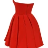 Emmanuela Italian Tomato Strapless Pleated Mini Dress
