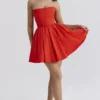 Emmanuela Italian Tomato Strapless Pleated Mini Dress