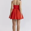 Emmanuela Italian Tomato Strapless Pleated Mini Dress