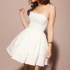 Emmanuela White Strapless Pleated Mini Dress