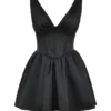 Emmeliette Black Satin Mini Dress