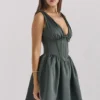 Emmeliette Forest Green Satin Mini Dress